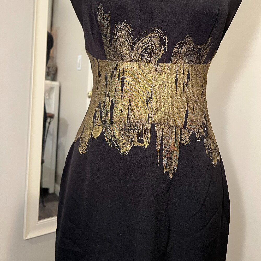 BCBGMaxAzria Black Maxi Dress with Gold Accent - Picture 3 of 14